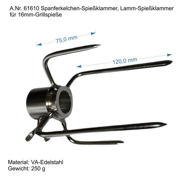 Suckling Pig and Lamb Spit Fork 4-prong for 16mm Spit